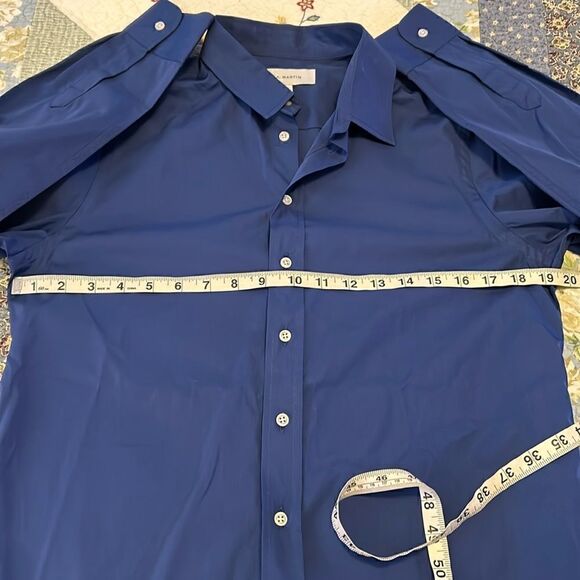 N.A. Martin Cobalt Blue Crisp Cotton Button Front Shirt, Made in Portugal Medium - Picture 4 of 7